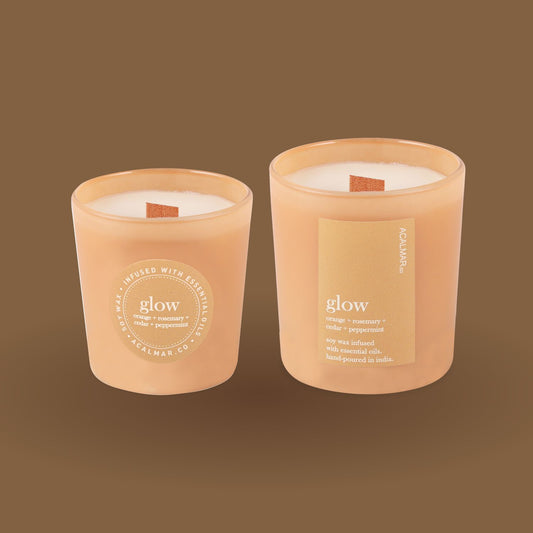 Glass Jar Candles - Glow (orange + rosemary + cedar + peppermint)